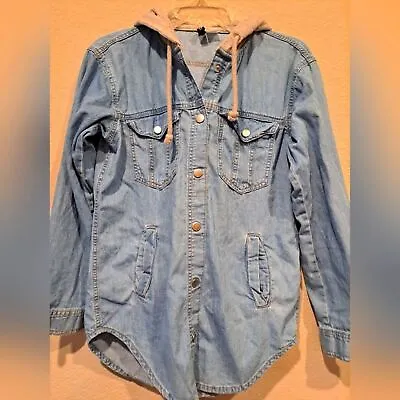 Buy Divided Denim Shirt Jacket With Gray Hood, Size 2 • 15.57£