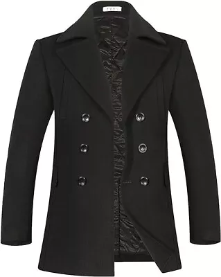 Buy Men's 80% Merino Wool Coat Business Jacket Overcoat Woollen Trench Coat Size L • 42.99£