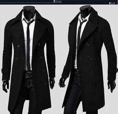 Buy Man, Winter Warm Trench Coat Double Breasted Overcoat Long Jacket Outerwear / • 40.43£