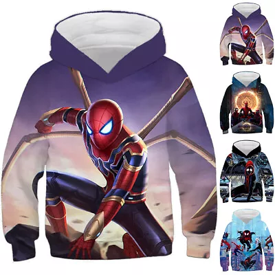 Buy Unisex Kids Spider-Man Miles Morales Gwen Pullover Hooded Top Hoodie Sweatshirt • 12.82£