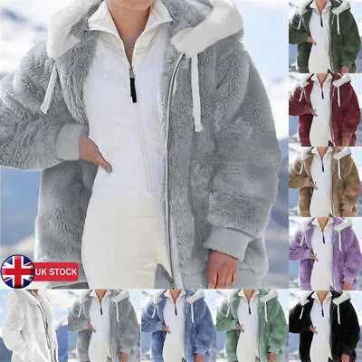 Buy Women Warm Teddy Bear Fluffy Coat Ladies Hooded Fleece Jacket Plus Size Outwear • 15.86£