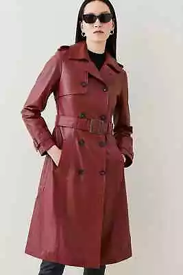 Buy Women's Dark Red Genuine Lambskin Leather Trench Coat Women • 158.49£
