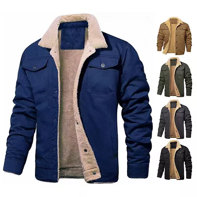 Buy Men Fleece Corduroy Lined Thick Coat Winter Warm Bodywarmer Lapel Jacket Outwear • 35.88£