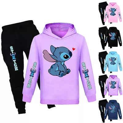 Buy Lilo And Stitch Tracksuit Sets Kids Girls Boys Hoodie Trousers Tops Loungewear • 19.07£