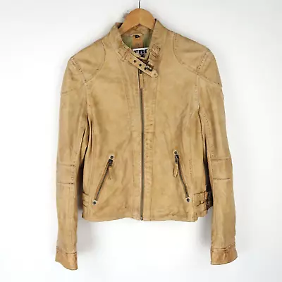 Buy Vintage Gipsy Leather Biker Jacket Y2K Womens Cafe Racer Tan SZ M (T1526) • 29.95£