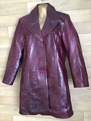 Buy Y2K WOMENS GENUINE LEATHER TRENCH COAT BURGUNDY - SIZE MEDIUM - Made In England • 39.95£