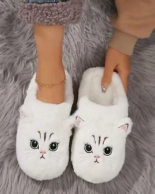 Buy Pet Animal White Pink Black Cat Kitten Slippers Plush Soft Lounge Shoe Slides • 31.81£