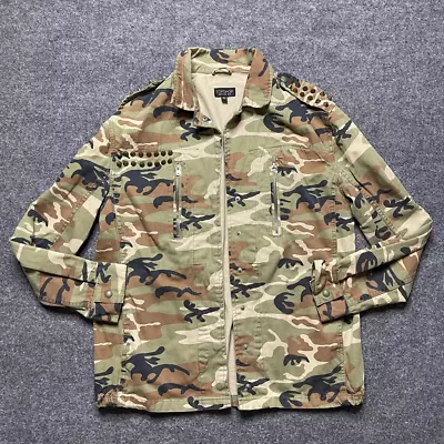 Buy Topshop Womens Military Jacket Beige Green Camo Snap Pockets Collar 8 • 15.84£