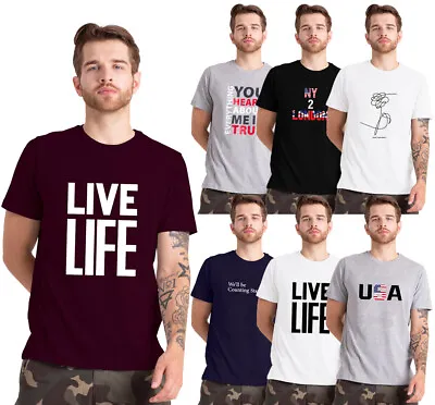 Buy New Mens Printed T Shirts Short Sleeve Crew Neck 100% Cotton Tees Casual Top • 8.99£