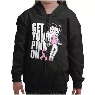 Buy Betty Boop Get Your Pink On Ribbon Girls Kids Zip Hoodie Jacket • 21.69£
