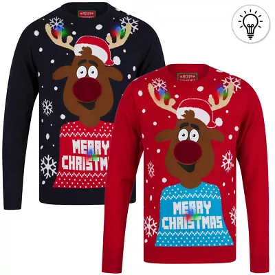Buy Men's Christmas Jumper LED Light Up Novelty Funny Xmas Sweater Pullover Reindeer • 28.99£