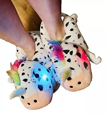 Buy “UniCow” Light Up Fluffy Slippers, Neon Cowboy Brand. Multicolor • 35.05£