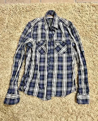 Buy Superdry Mens Size Medium M Blue Checked Flannel Style Shirt • 9£