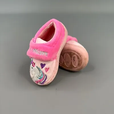 Buy Kids Slippers UK 3 Girls Pink Unicorn Fleece Soft Comfort Flat Casual Shoes Cute • 3.75£
