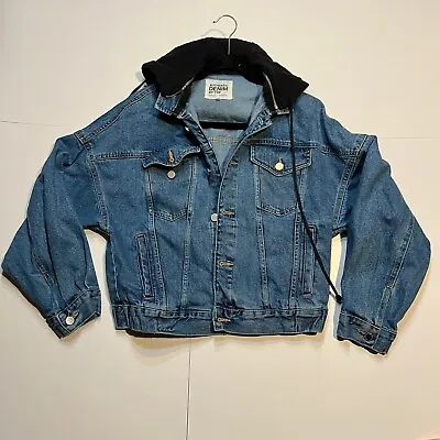 Buy Zara Authentic TRF Denim Jacket Size M Jersey Hooded Zip & Button Front • 47.29£