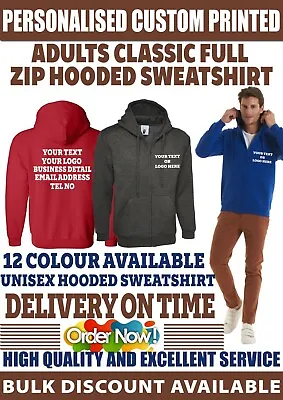 Buy Personalised Custom Printed Full Zip Up Hoodie Your Text Logo Unisex Workwear  • 21.99£