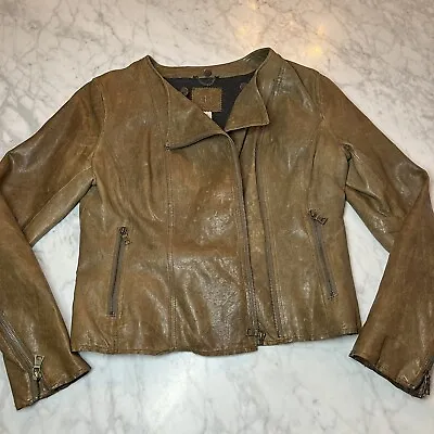 Buy BR Banana Republic Brown Leather Cropped Moto Jacket Small • 28.42£