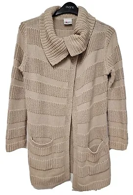 Buy Next Beige Heavy Chunky Knitted Longline Cardigan Size S 10 12 • 6.25£
