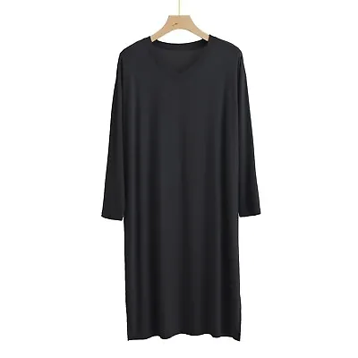 Buy  Men Modal Pyjama Top Nightgown V Neck Night Shirts Long Sleeve Nightwear Lounge • 16.99£