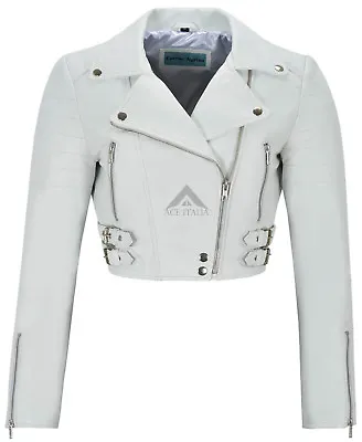Buy Ladies Leather Jacket White Short Fitted Biker Style 100% REAL NAPA 5625 • 82.93£