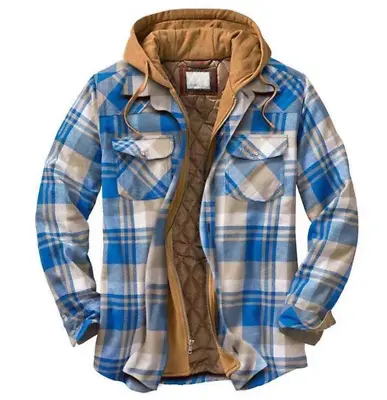 Buy Men Plaid Work Jacket Sherpa Warm Hoodie Lumberjack Hooded Flannel Shirt • 36.88£