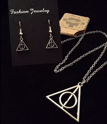 Buy Harry Potter Necklace And Earrings **SET** Deathly Hallows Symbol Pendant *UK* • 9.34£