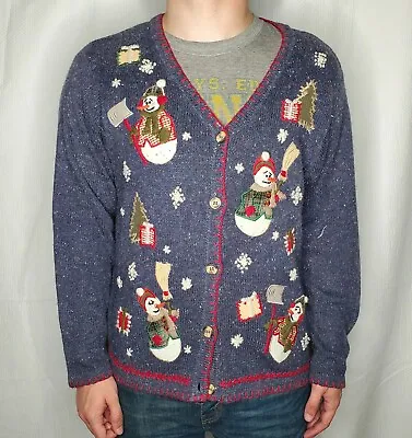 Buy Christmas Ugly Sweater Snowman Womens Large Gray/Red Trim Studio Collection EUC • 28.93£