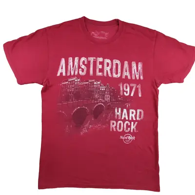 Buy Hard Rock Cafe Amsterdam T Shirt Size M Red Cotton Crew Graphic Tee • 15.29£