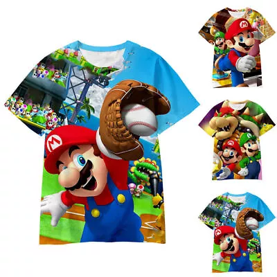 Buy Kids Super Mario Short Sleeve T-shirt Boys Girl Top Tee Costume Clothes Shirts • 5.29£