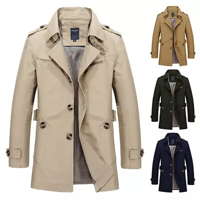 Buy Mens Long Jacket Coat Tops Overcoat Trench Spring Autumn Warm Formal Outwear • 19.99£