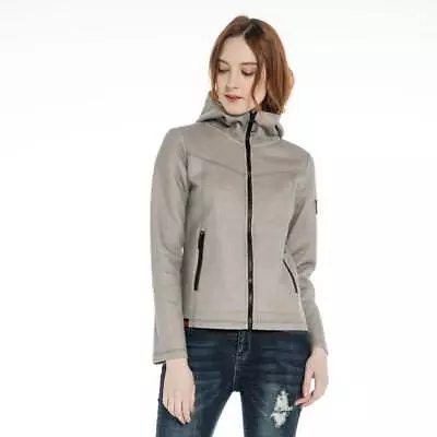 Buy Womens Zip-up Hoodie Jacquard Bonded Grey Fitted Jacket Sweatshirt UK Delivery • 19.99£