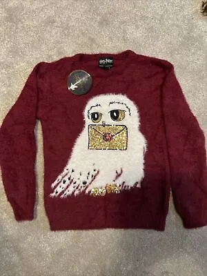 Buy BNWT Harry Potter Hedwig Owl Gold Sequin Sparkle Christmas Jumper 12-13 Yrs • 14.99£