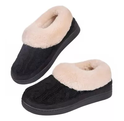 Buy Women's Black Knitted Style Memory Foam Anti-Slip Slippers 7UK • 9.99£