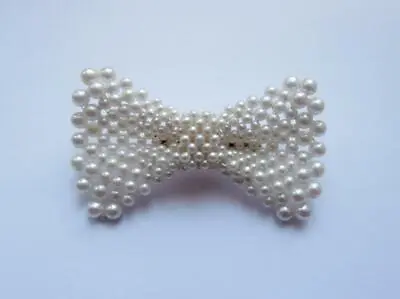 Buy Vintage 1980's, Retro 1950's, Rockabilly Ivory Faux Pearl Bead Bow Shaped Brooch • 12.50£