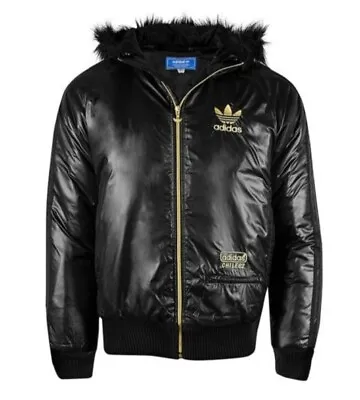 Buy Adidas Originals Chile 62 JACKET FAUX LEATHER WET LOOK FUR HOODED Vintage Puffer • 176.99£