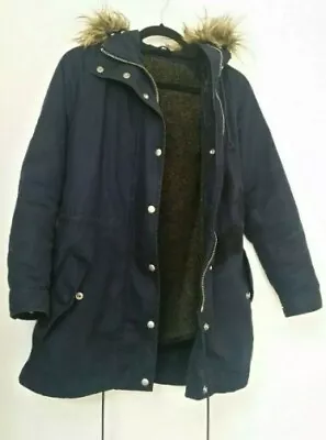 Buy GAP Womens Parka Jacket Size XS Coat Hooded Long Sleeve Shearling Hood Warm Blue • 13.77£