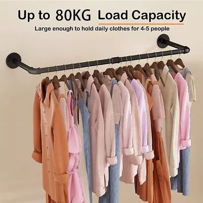 Buy Industrial Pipe Clothing Rack Wall Mounted Clothes Rail Hanging Display Rack UK • 9.99£