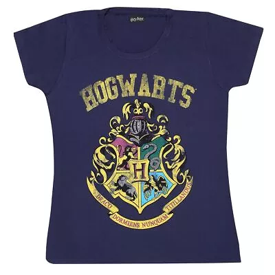 Buy Harry Potter - Hogwarts Faded Crest Womens Navy Fitted T-Shirt Ex Ex - K777z • 14.48£