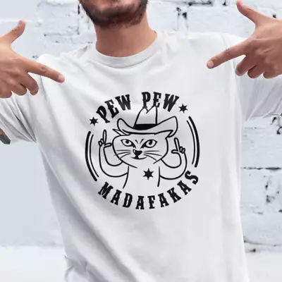 Buy Pew Madafakas Cat Kitty Guns Pistols Cartoon Funny Fun Patter Fun T-Shirt • 15£