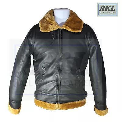 Buy RAF Aviator Mens Pilot Flying Fur Collar Real Goat Skin Leather Jacket UK Seller • 129.99£