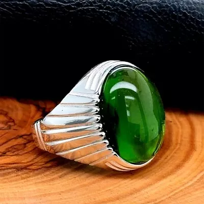 Buy 925k Silver Men Green Stone Handmade Ring , Emerald Stone Vintage Men Ring • 56.89£