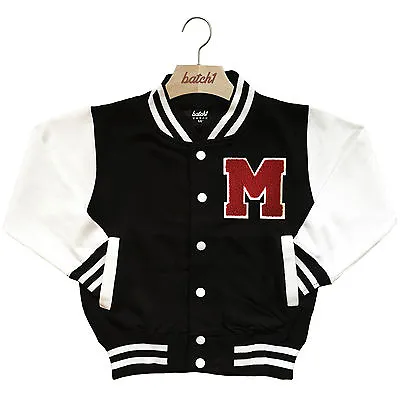 Buy Kids Varsity Baseball Jacket Personalised With Genuine Us College Letter M • 29.95£