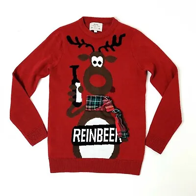 Buy Next Mens Merry Christmas Red Reinbeer Pullover Party Knitted Jumper Size S • 9.20£