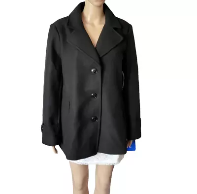 Buy ANDREW MARC Women's Black Pea Coat Jacket  Size L • 37.62£