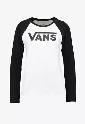Buy Vans Womens Flying V Logo LS Raglan T-Shirt / White Black / RRP £28 • 12£