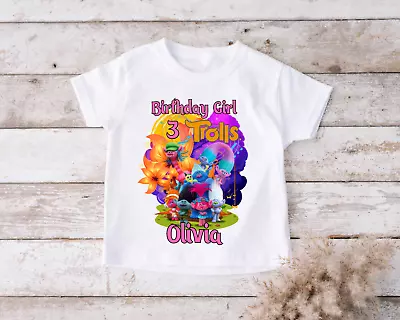 Buy TROLLS Personalised Birthday T Shirt KidS GIRLS  Fun Tee T-Shirt Top • 12.99£