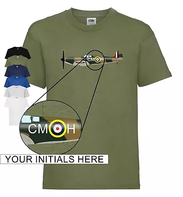 Buy Personalised Spitfire T-shirt WW2 Aircraft RAF Kids Tee Add Your Initials • 11.99£