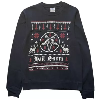 Buy Ugly Christmas Sweater Womens Small Sweatshirt Baphomet Santa Faded Black SLIM • 9.44£