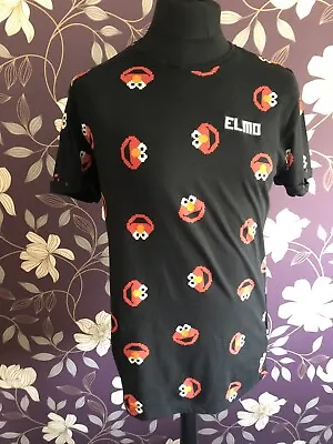 Buy Sesame Street Elmo Black All Over Print T-shirt Size L • 16£
