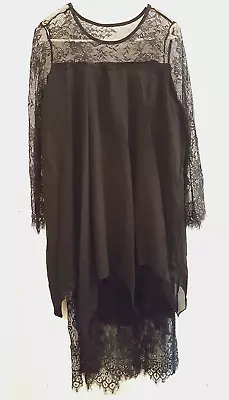 Buy Midi Dress Plus Size XL Lace Sleeves Goth Layered Stretchy Sheer Black • 13.26£